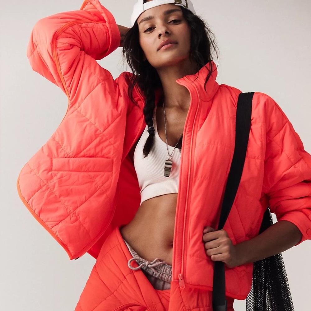 NWT FREE PEOPLE MOVEMENT Pippa Packable Puffer Jacket | Hot Watermelon MSRP $198